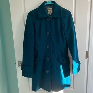 Anthropologie Tulle Teal Blue Wool Peacoat